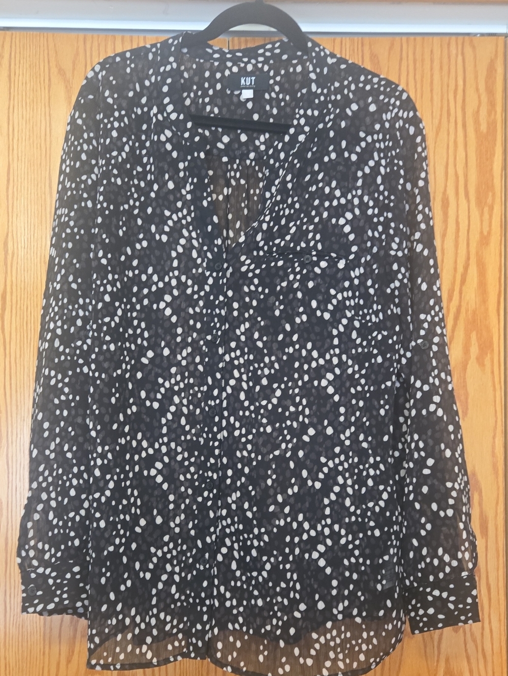 Kut from the Kloth Black and White Dot Print V-Neck Blouse